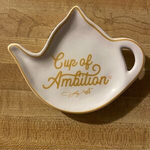 Dolly Parton “Cup of Ambition” White Trinket Dish/Teabag Holder With Gold Trim